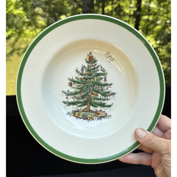 Spode Christmas Tree Green Trim 9-1/8” Large Rim Soup Bowl - Picture 1 of 8